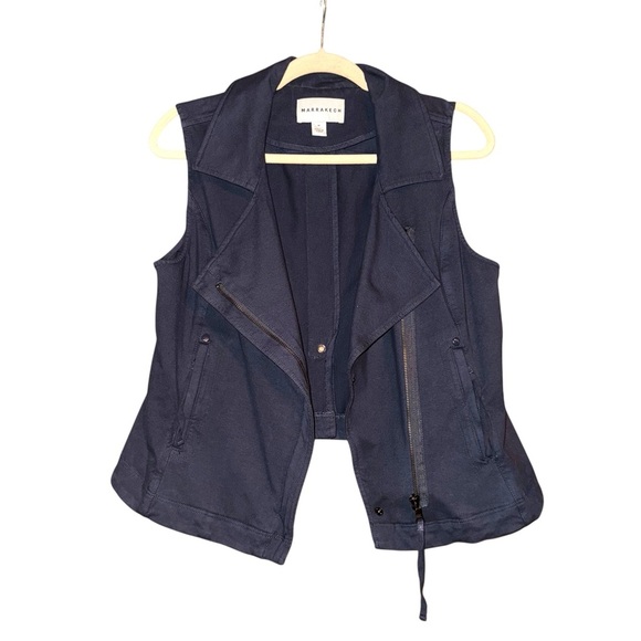 ANTHROPOLOGIE Marrakech Moto Utility Asymmetrical Knit Vest Navy Blue Size M - Picture 5 of 14